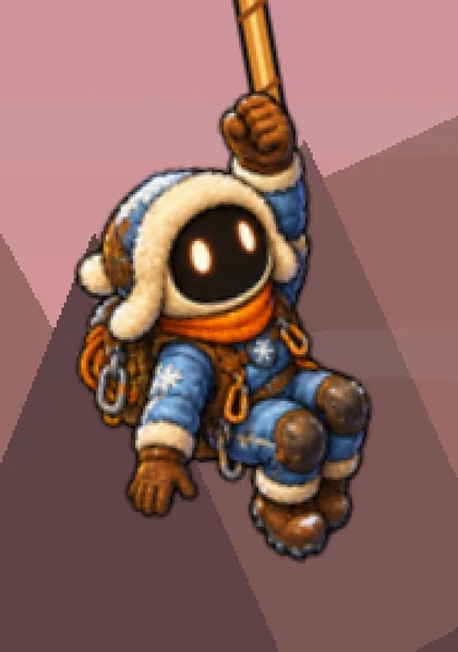 Pip, hanging from a rope